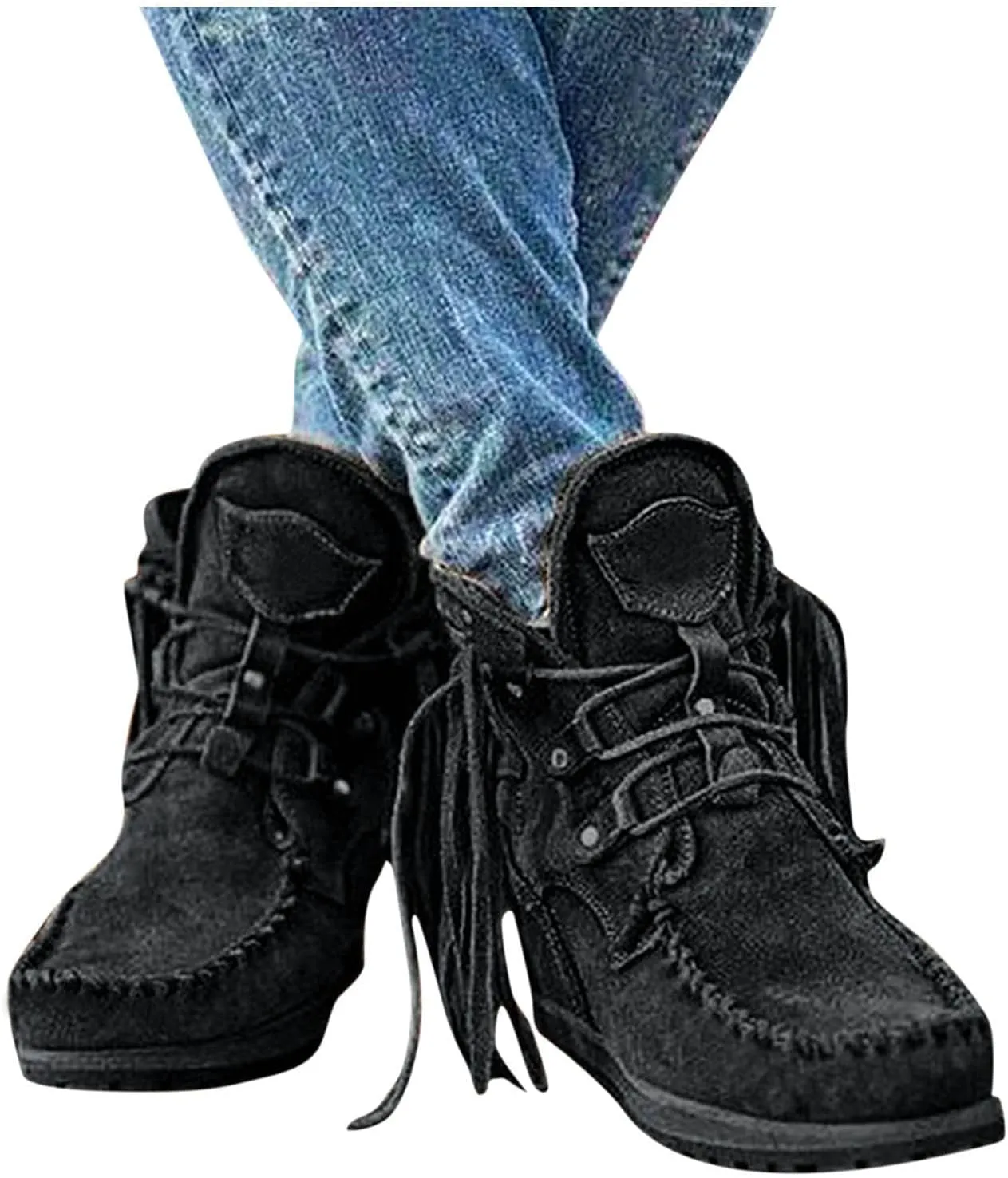 SBGMoSJ Black Lace Up Ankle Boots Women's Fashion Ankle Boots Chunky High Heel Booties Black Booties for Women Chunky Heel Women Booties Ankle Boot Women Low Heel
