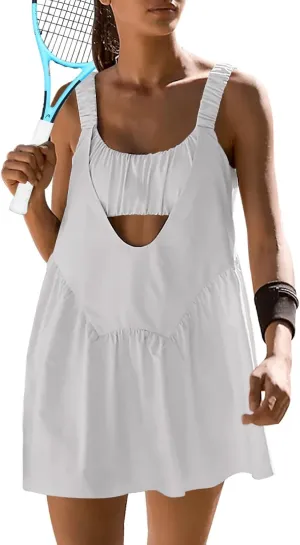 Sexyasasii Women Tennis Dress with Built in Shorts and Bra Sleeveless Casual Backless Golf Dress Athletic Dress with Pockets