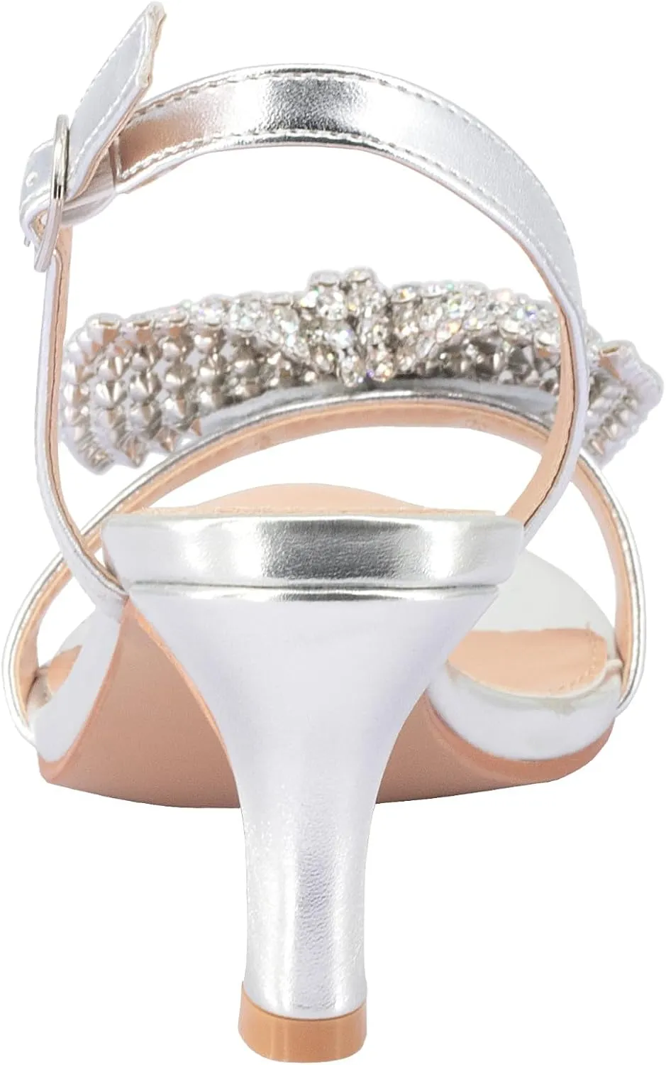 SheSole Women's Bow Rhinestones Dress Sandals Kitten Heels Sparkle Wedding Shoes for Bride Open Toe