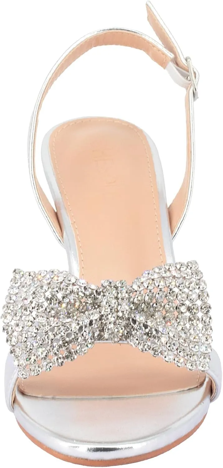 SheSole Women's Bow Rhinestones Dress Sandals Kitten Heels Sparkle Wedding Shoes for Bride Open Toe