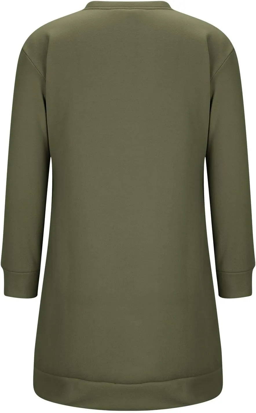 Shirt Dresses for Women 2024 Fashion Long Sleeve Sweatshirt Dress Crewneck Mini Dress with Pockets Fall Pullover Top
