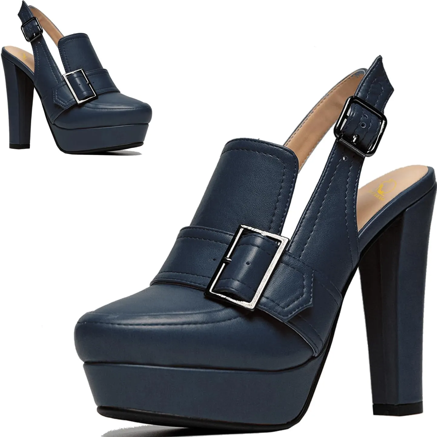SHODENSE Women Vintage Platform Chunky High Heels Pumps Shoes Round Closed Toe Platform Loafers Ankle Strap Block Heel Slingback Summer Sandals Backless Buckle Loafer Ladies Sexy Chic Party 4-11 M US