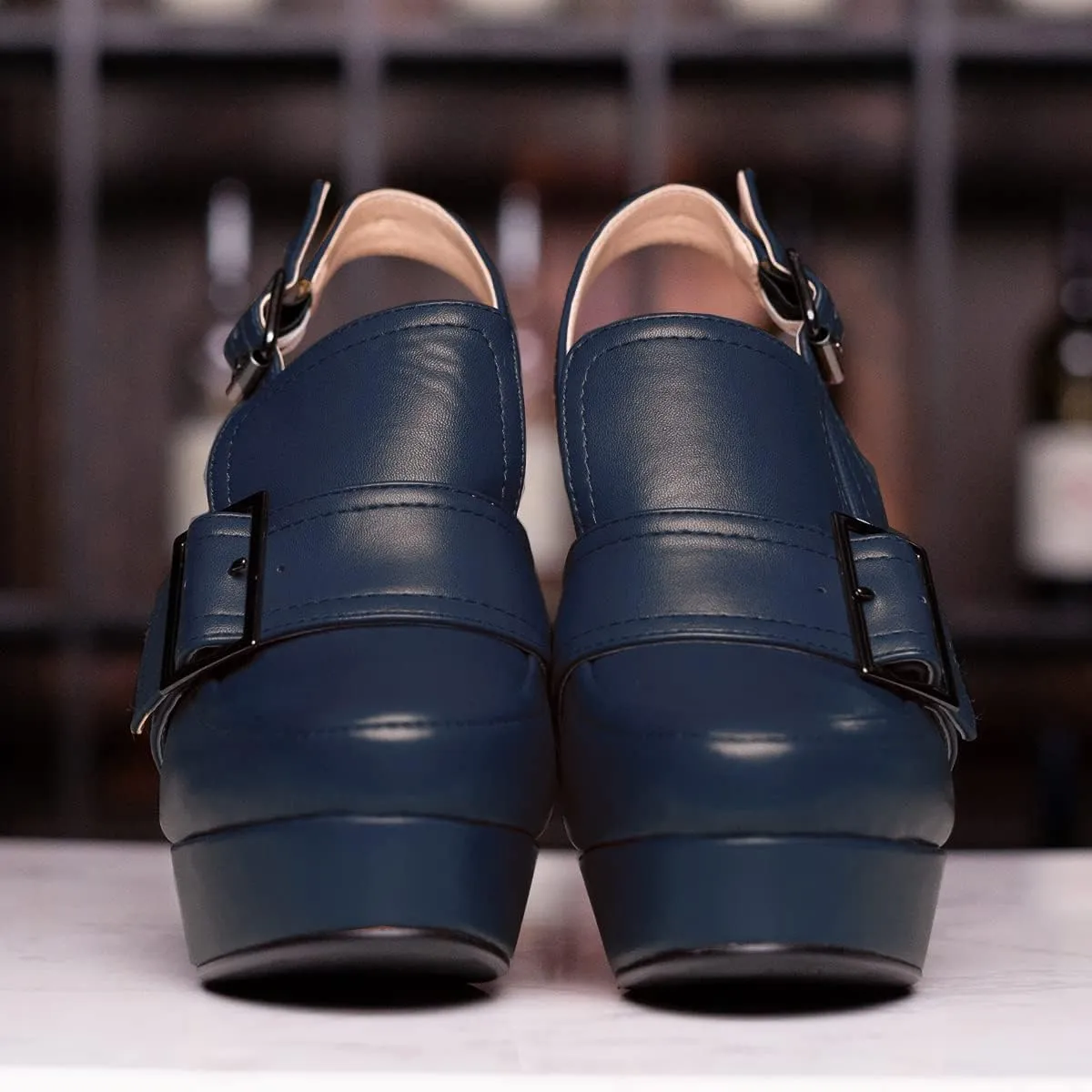 SHODENSE Women Vintage Platform Chunky High Heels Pumps Shoes Round Closed Toe Platform Loafers Ankle Strap Block Heel Slingback Summer Sandals Backless Buckle Loafer Ladies Sexy Chic Party 4-11 M US