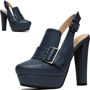SHODENSE Women Vintage Platform Chunky High Heels Pumps Shoes Round Closed Toe Platform Loafers Ankle Strap Block Heel Slingback Summer Sandals Backless Buckle Loafer Ladies Sexy Chic Party 4-11 M US