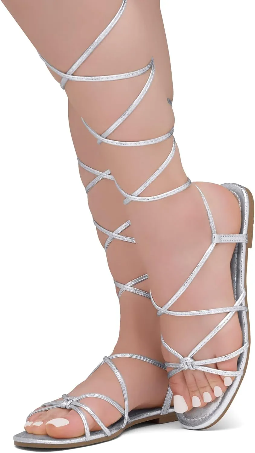 Shoe Land Women’s Flat Lace Up Sandals – Strappy Gladiator Sandals with Adjustable Crisscross Ankle Straps | Comfortable Open Toe Shoes for Summer, Beach & Travel