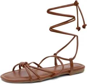 Shoe Land Women’s Flat Lace Up Sandals – Strappy Gladiator Sandals with Adjustable Crisscross Ankle Straps | Comfortable Open Toe Shoes for Summer, Beach & Travel