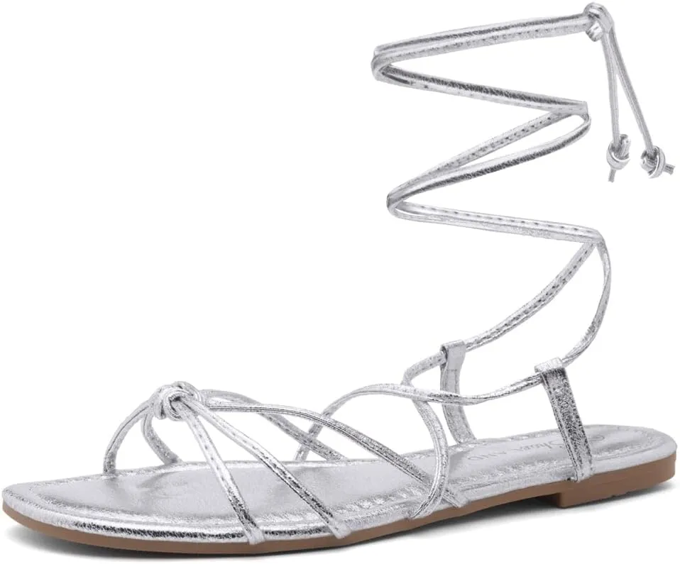 Shoe Land Women’s Flat Lace Up Sandals – Strappy Gladiator Sandals with Adjustable Crisscross Ankle Straps | Comfortable Open Toe Shoes for Summer, Beach & Travel