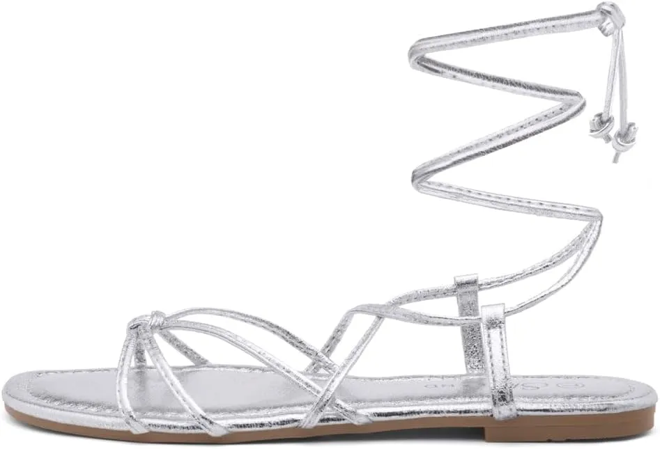 Shoe Land Women’s Flat Lace Up Sandals – Strappy Gladiator Sandals with Adjustable Crisscross Ankle Straps | Comfortable Open Toe Shoes for Summer, Beach & Travel