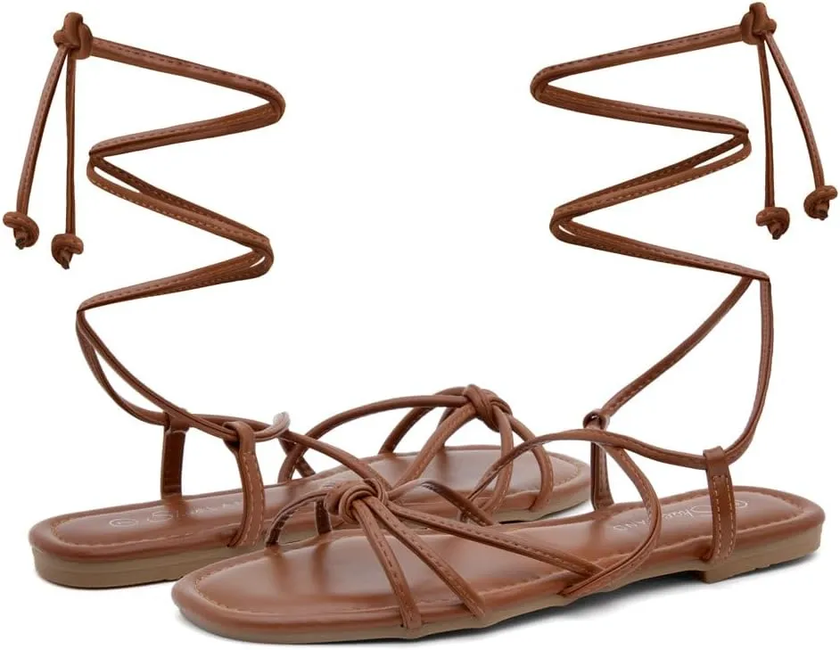 Shoe Land Women’s Flat Lace Up Sandals – Strappy Gladiator Sandals with Adjustable Crisscross Ankle Straps | Comfortable Open Toe Shoes for Summer, Beach & Travel