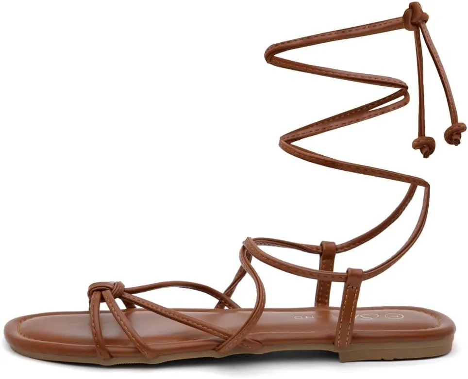 Shoe Land Women’s Flat Lace Up Sandals – Strappy Gladiator Sandals with Adjustable Crisscross Ankle Straps | Comfortable Open Toe Shoes for Summer, Beach & Travel