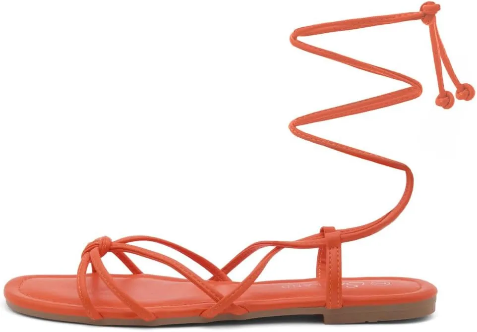 Shoe Land Women’s Flat Lace Up Sandals – Strappy Gladiator Sandals with Adjustable Crisscross Ankle Straps | Comfortable Open Toe Shoes for Summer, Beach & Travel