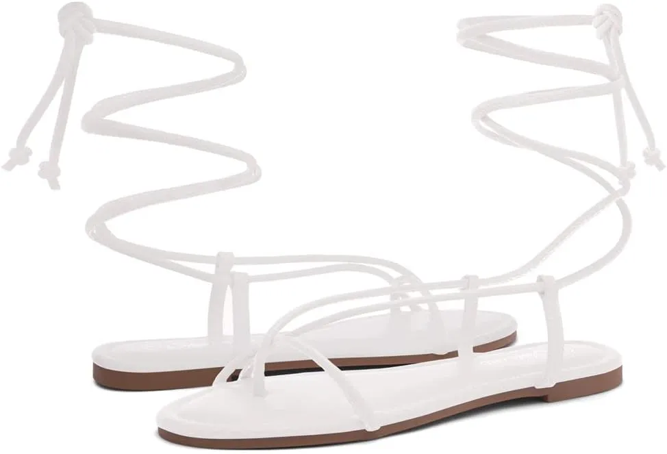 Shoe Land Women’s Flat Sandals – Comfortable Lace-Up Gladiator Sandals with Adjustable Ankle Wrap | Strappy Crisscross Open Toe Tie-Up Shoes for Summer, Beach & Travel