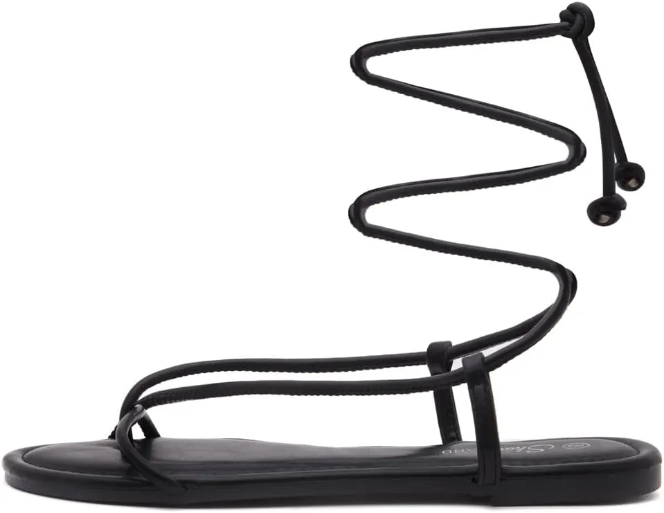 Shoe Land Women’s Flat Sandals – Comfortable Lace-Up Gladiator Sandals with Adjustable Ankle Wrap | Strappy Crisscross Open Toe Tie-Up Shoes for Summer, Beach & Travel