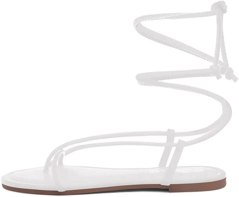 Shoe Land Women’s Flat Sandals – Comfortable Lace-Up Gladiator Sandals with Adjustable Ankle Wrap | Strappy Crisscross Open Toe Tie-Up Shoes for Summer, Beach & Travel