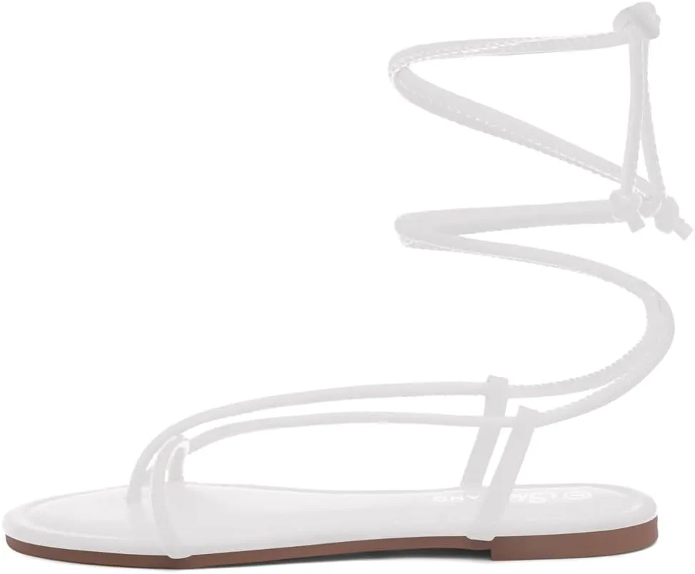 Shoe Land Women’s Flat Sandals – Comfortable Lace-Up Gladiator Sandals with Adjustable Ankle Wrap | Strappy Crisscross Open Toe Tie-Up Shoes for Summer, Beach & Travel