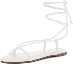 Shoe Land Women’s Flat Sandals – Comfortable Lace-Up Gladiator Sandals with Adjustable Ankle Wrap | Strappy Crisscross Open Toe Tie-Up Shoes for Summer, Beach & Travel