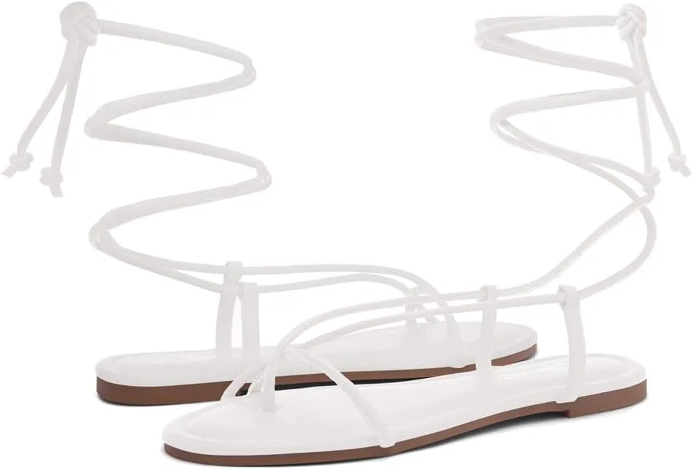 Shoe Land Women’s Flat Sandals – Comfortable Lace-Up Gladiator Sandals with Adjustable Ankle Wrap | Strappy Crisscross Open Toe Tie-Up Shoes for Summer, Beach & Travel