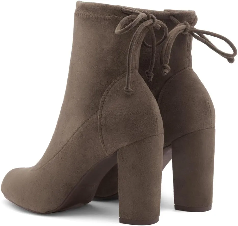 Shoe Land Womens Lilia chunky High Heel Ankle Booties Almond Toe Stretch Short Boots