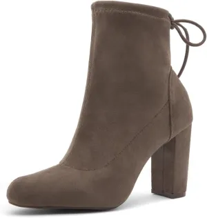 Shoe Land Womens Lilia chunky High Heel Ankle Booties Almond Toe Stretch Short Boots