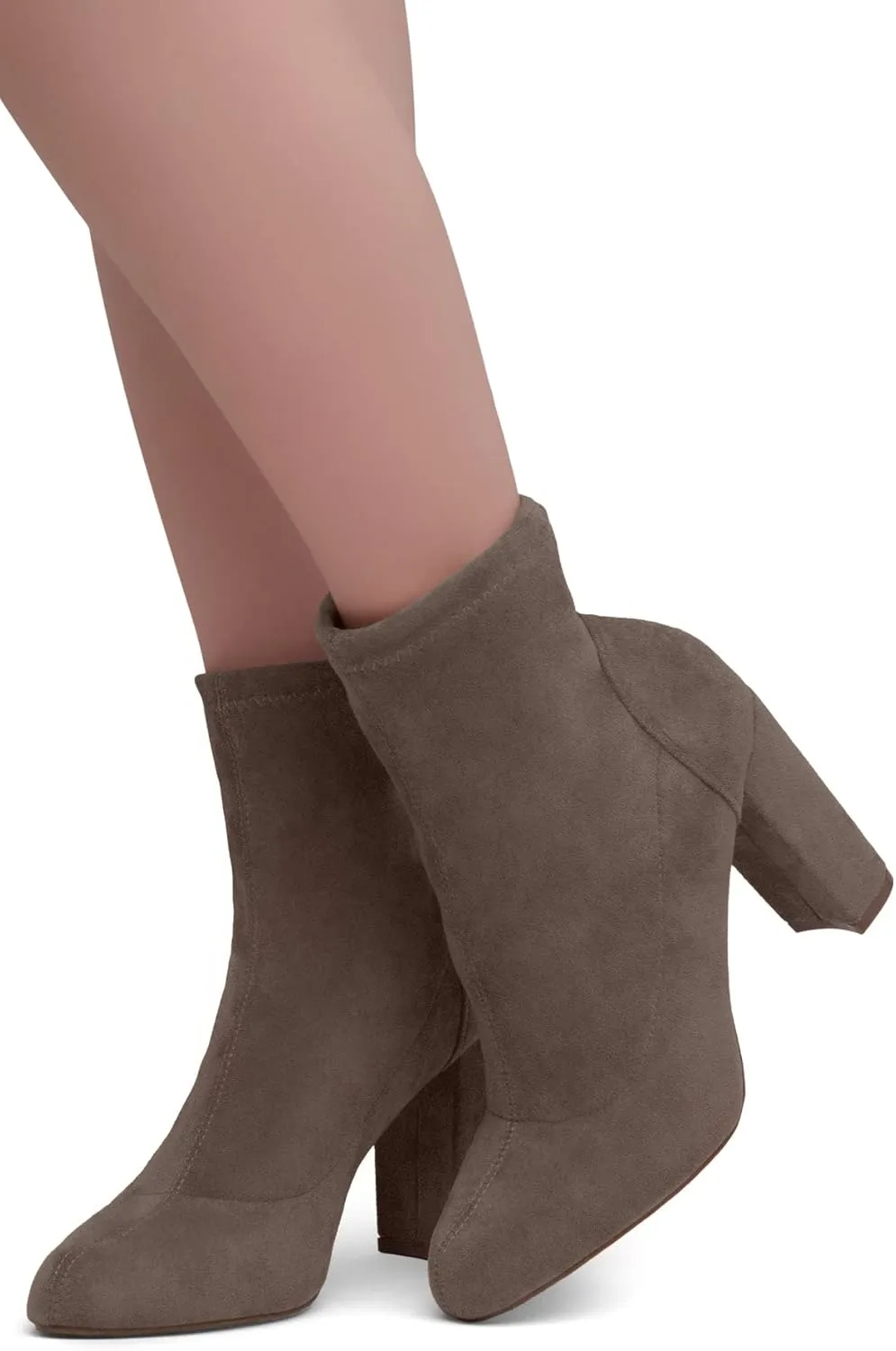 Shoe Land Womens Lilia chunky High Heel Ankle Booties Almond Toe Stretch Short Boots