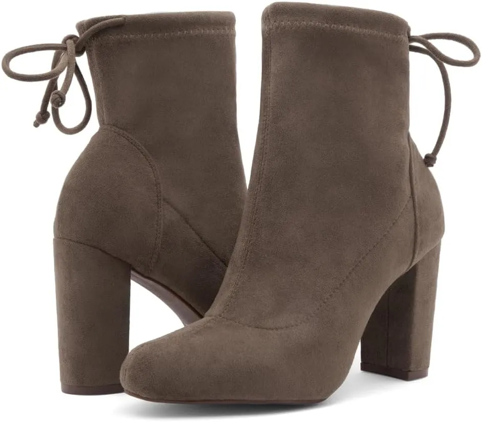Shoe Land Womens Lilia chunky High Heel Ankle Booties Almond Toe Stretch Short Boots