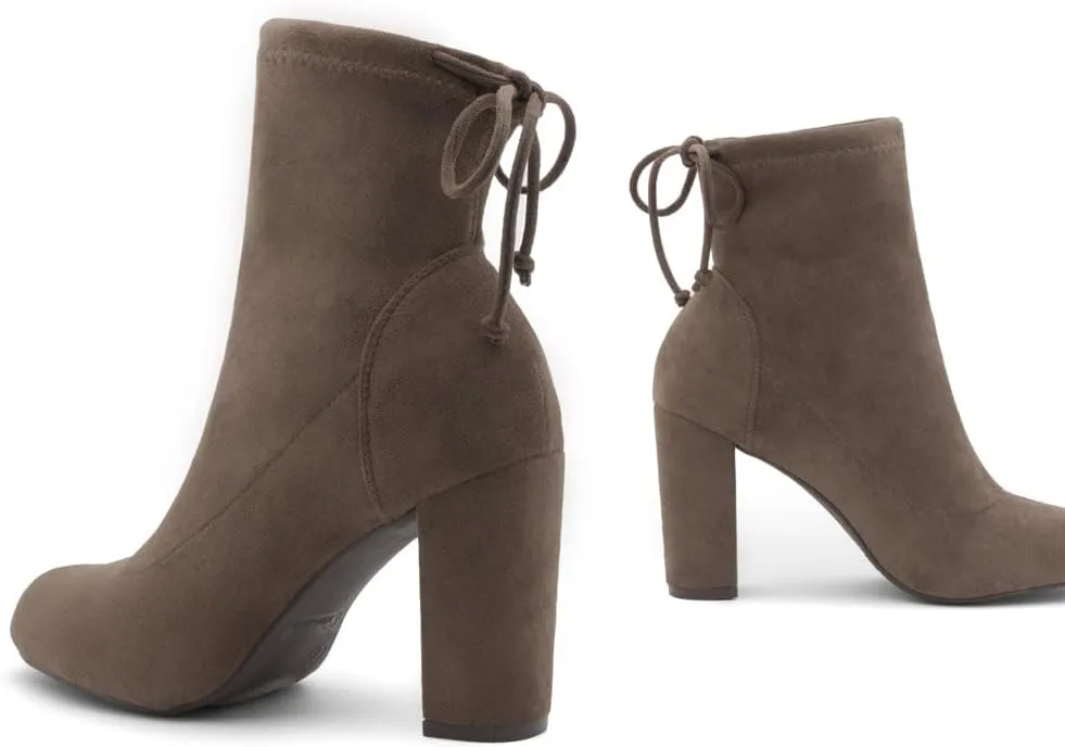 Shoe Land Womens Lilia chunky High Heel Ankle Booties Almond Toe Stretch Short Boots