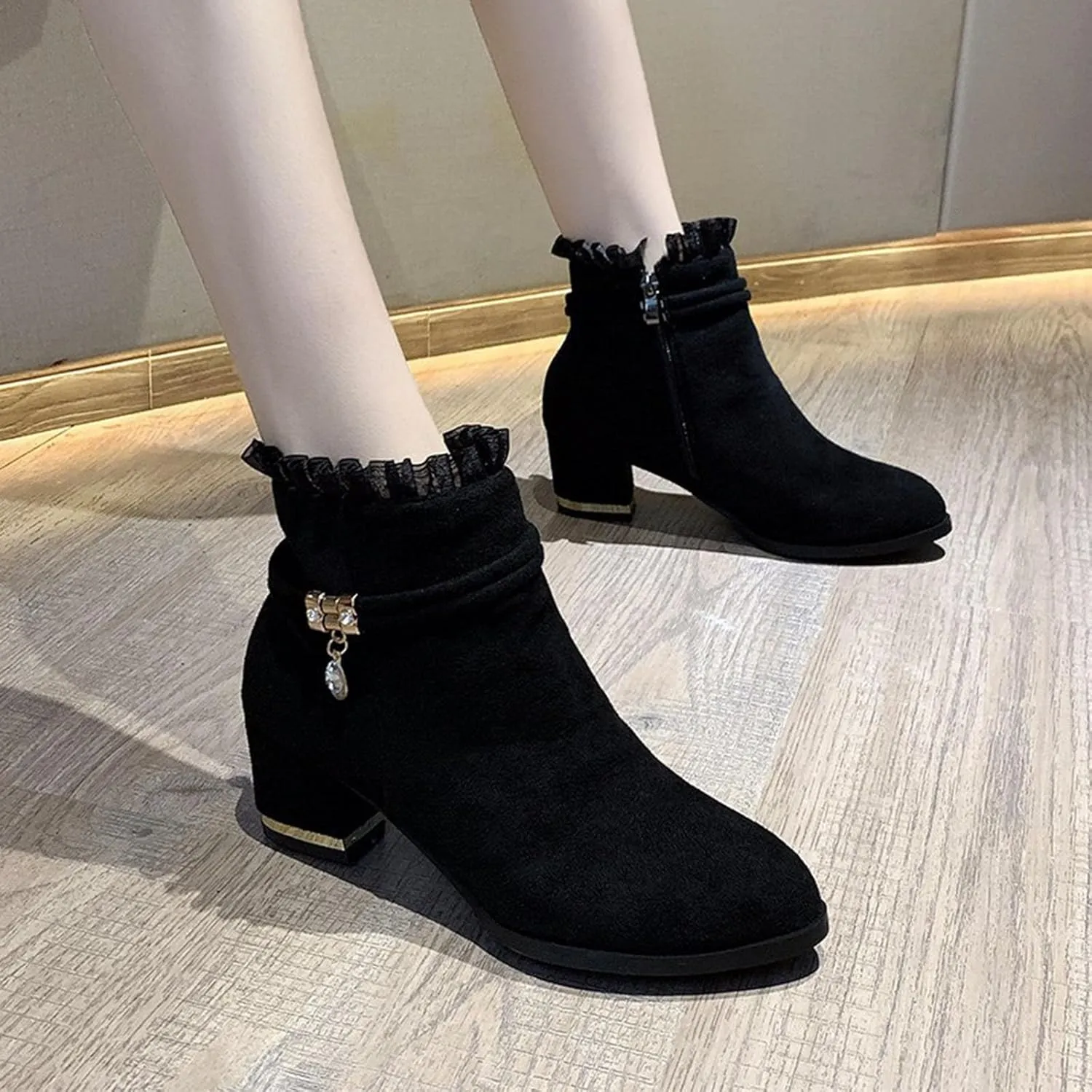 Shoes for Woman Large Size Fringe Back Zipper Short Boots Anti Slip Chunky Heel Snow Boots Classic Outdoor Boots