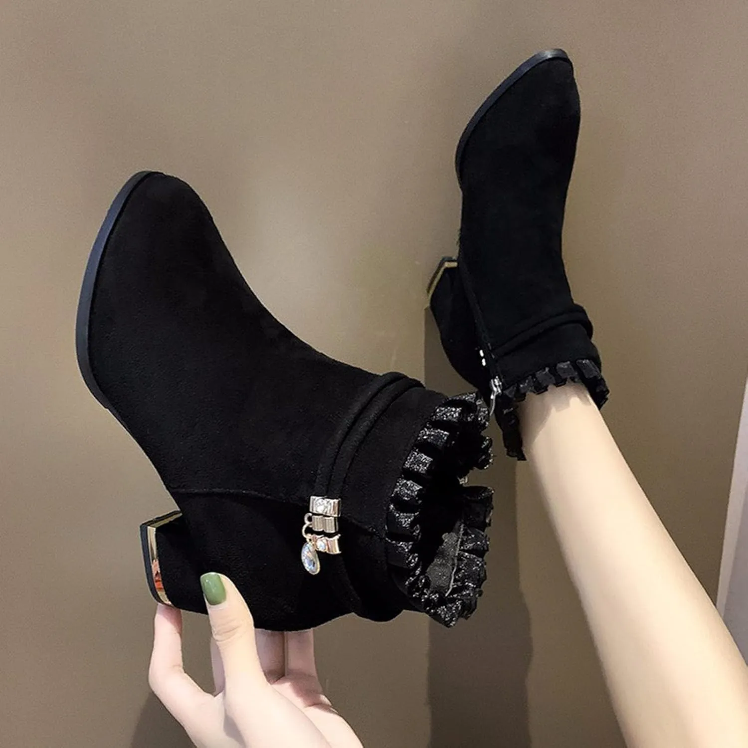 Shoes for Woman Large Size Fringe Back Zipper Short Boots Anti Slip Chunky Heel Snow Boots Classic Outdoor Boots