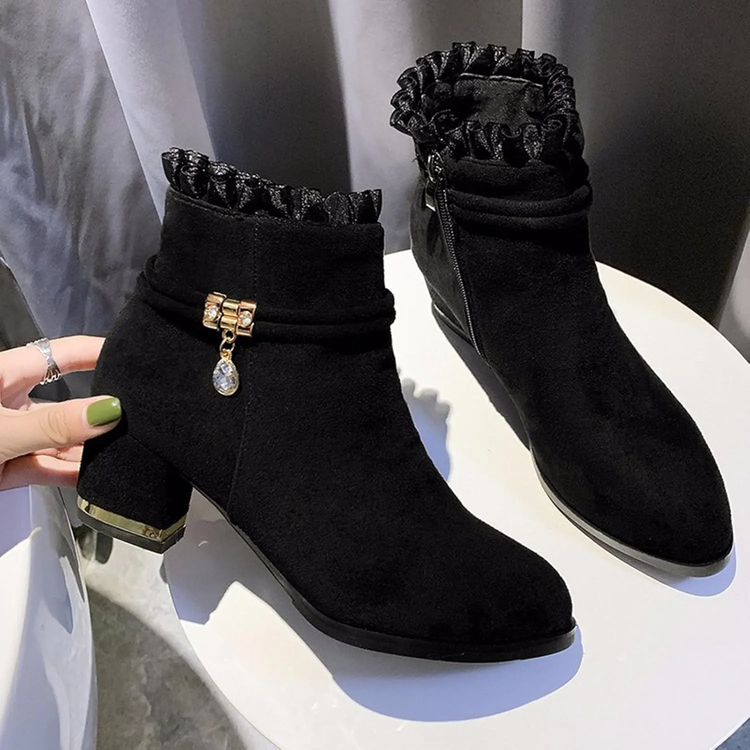 Shoes for Woman Large Size Fringe Back Zipper Short Boots Anti Slip Chunky Heel Snow Boots Classic Outdoor Boots