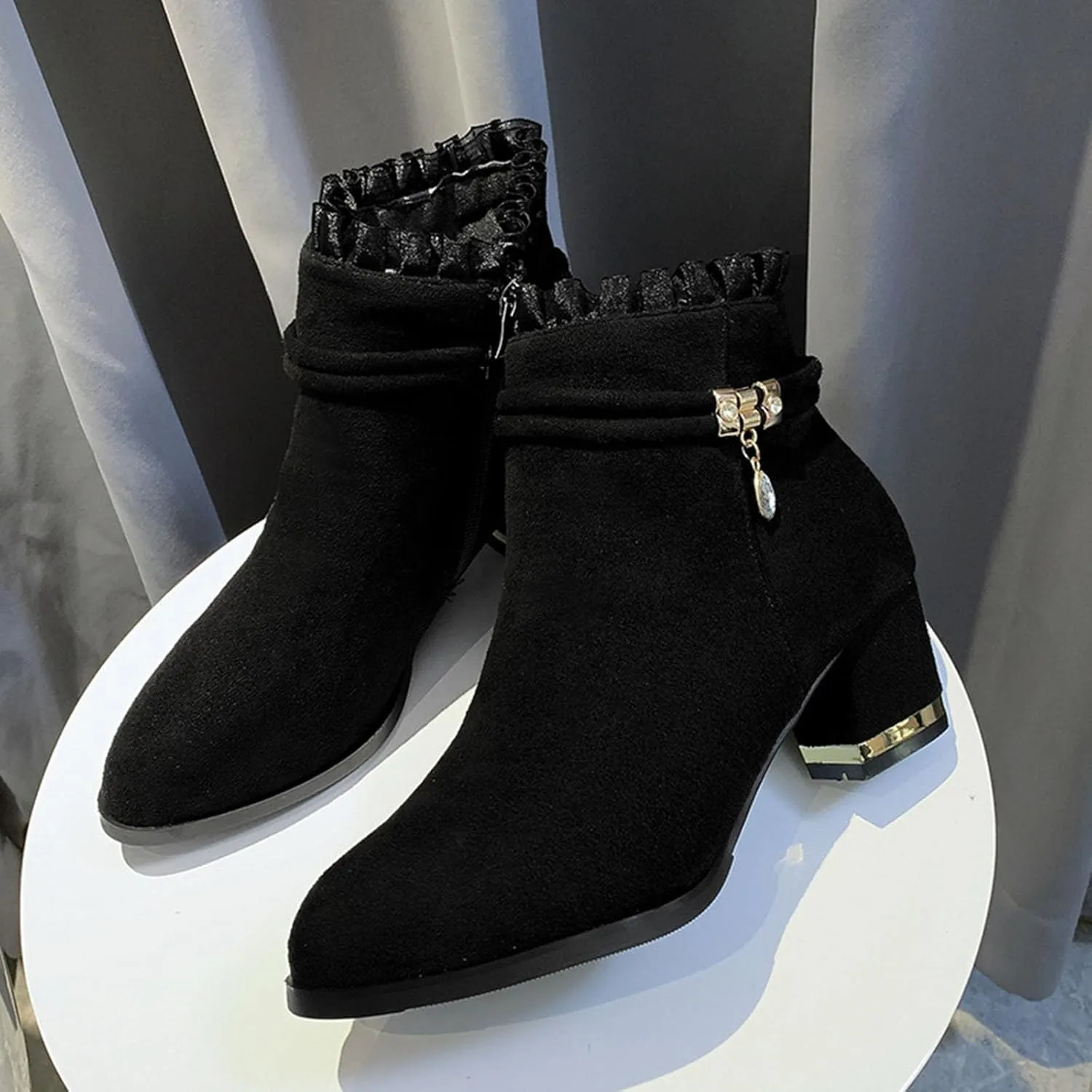Shoes for Woman Large Size Fringe Back Zipper Short Boots Anti Slip Chunky Heel Snow Boots Classic Outdoor Boots