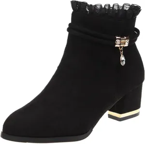 Shoes for Woman Large Size Fringe Back Zipper Short Boots Anti Slip Chunky Heel Snow Boots Classic Outdoor Boots