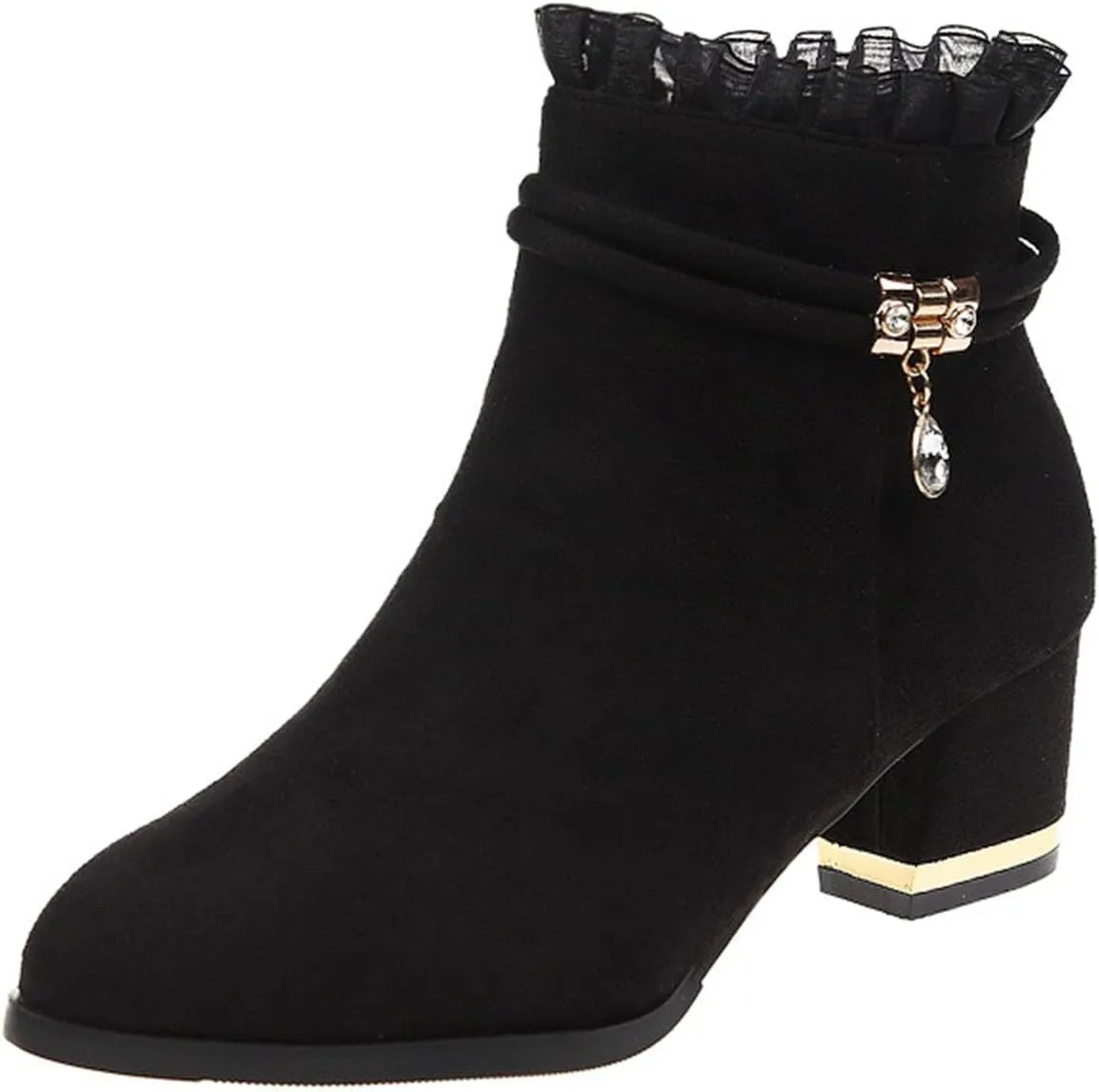 Shoes for Woman Large Size Fringe Back Zipper Short Boots Anti Slip Chunky Heel Snow Boots Classic Outdoor Boots