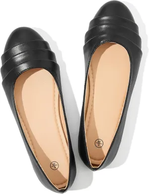 Shupua Women's Dressy Comfortable Flats Shoes Black Leather Work Ballet Flats Round Toe Dress Shoes