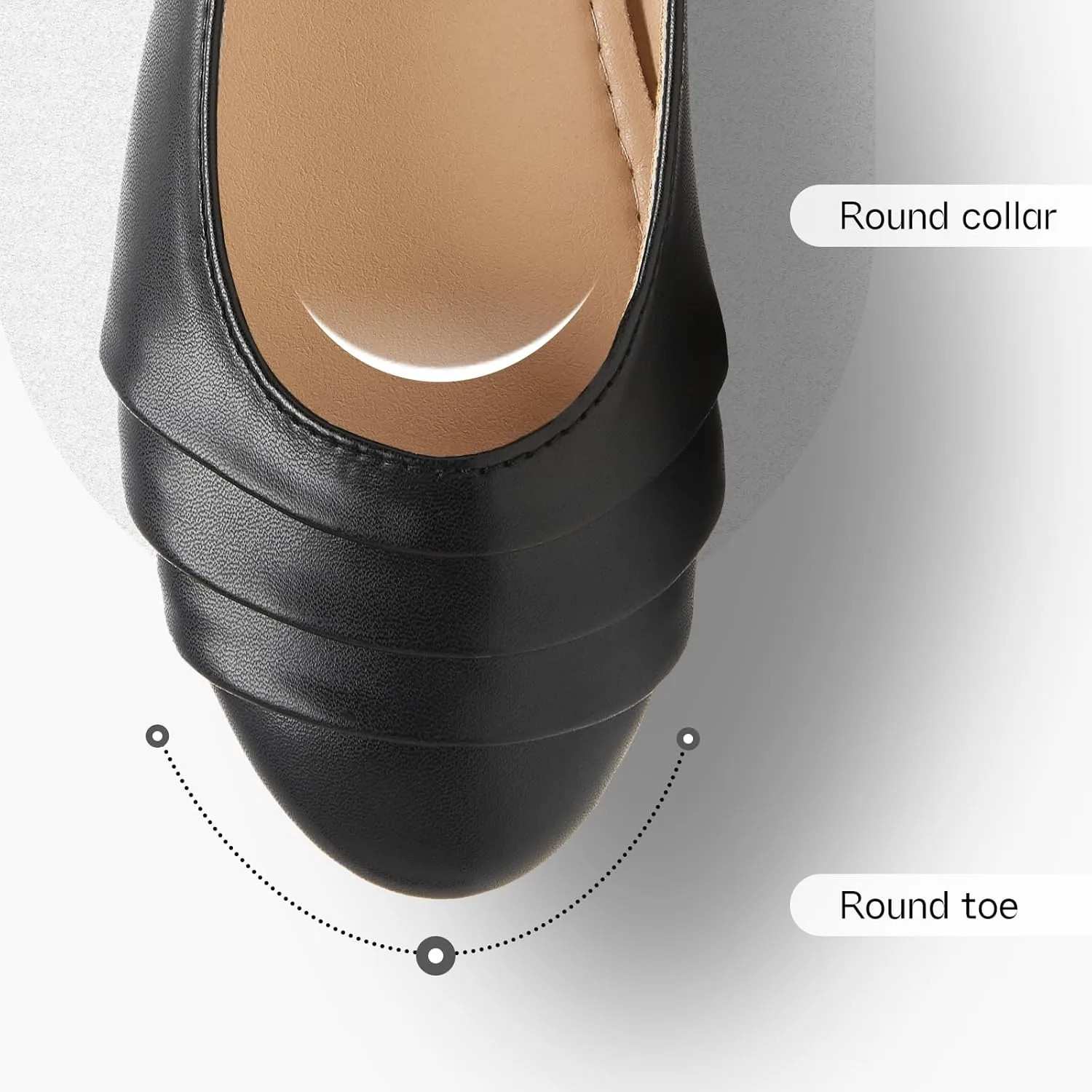 Shupua Women's Dressy Comfortable Flats Shoes Black Leather Work Ballet Flats Round Toe Dress Shoes