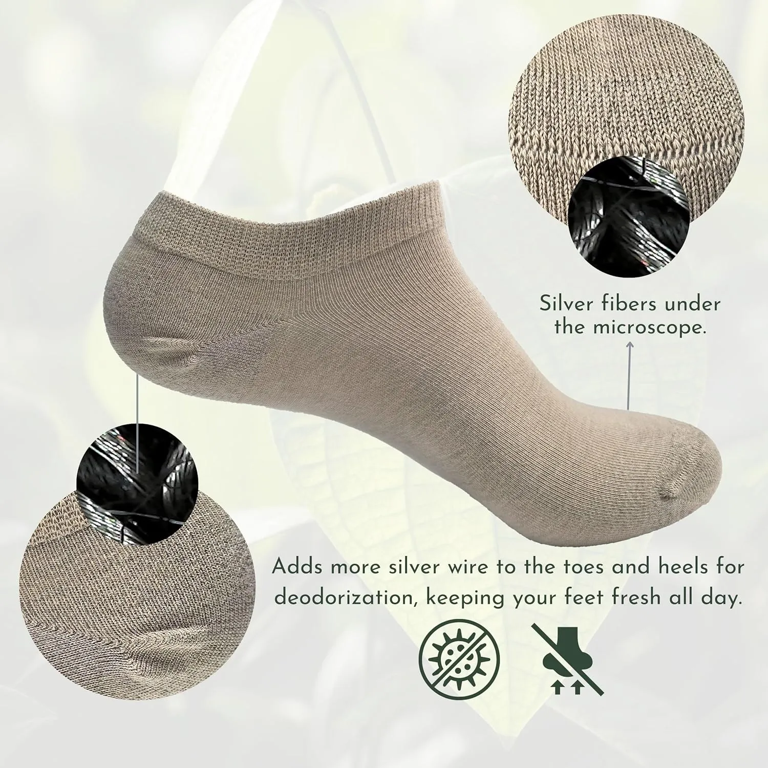 Silver Fiber Low Cut Socks for Men & Women – Breathable, Odor Control, Moisture-Wicking Gym & Travel Essentials