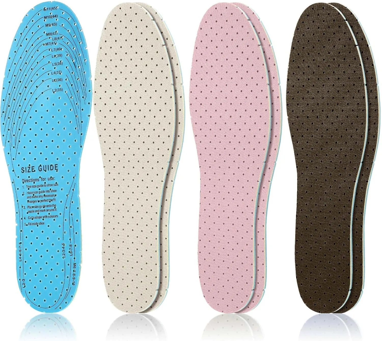 Sintege 3 Pairs Breathable Shoe Insoles Inserts Ultra-Soft Cushioning Walking Comfort Double-Layer Latex Foam Perforated Replacement Insoles for Men 7-11 Woman 2-8(Beige,Pink,Brown)