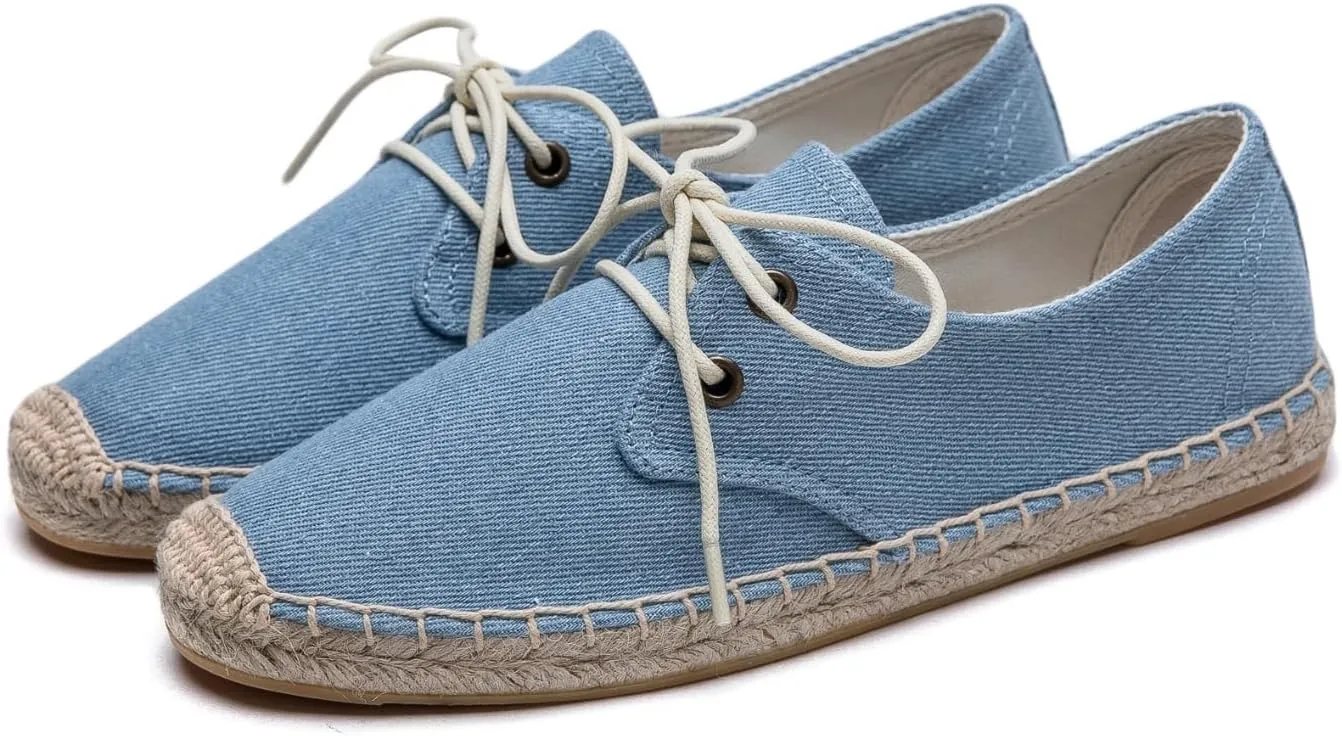 Slip On Sneakers Espadrilles for Women Canvas Flat Lace Up Summer Spring Fall Casual Loafers
