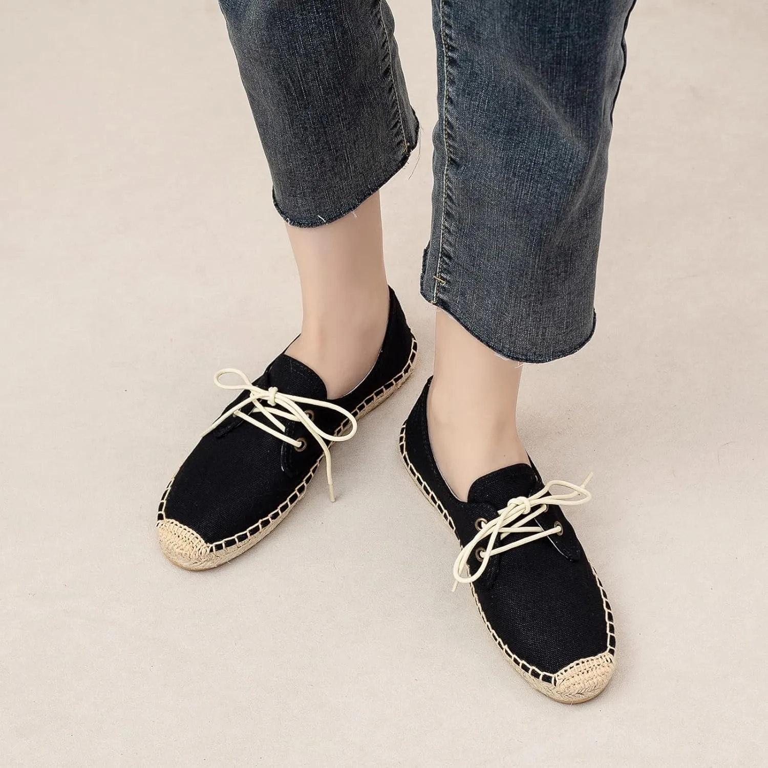 Slip On Sneakers Espadrilles for Women Canvas Flat Lace Up Summer Spring Fall Casual Loafers