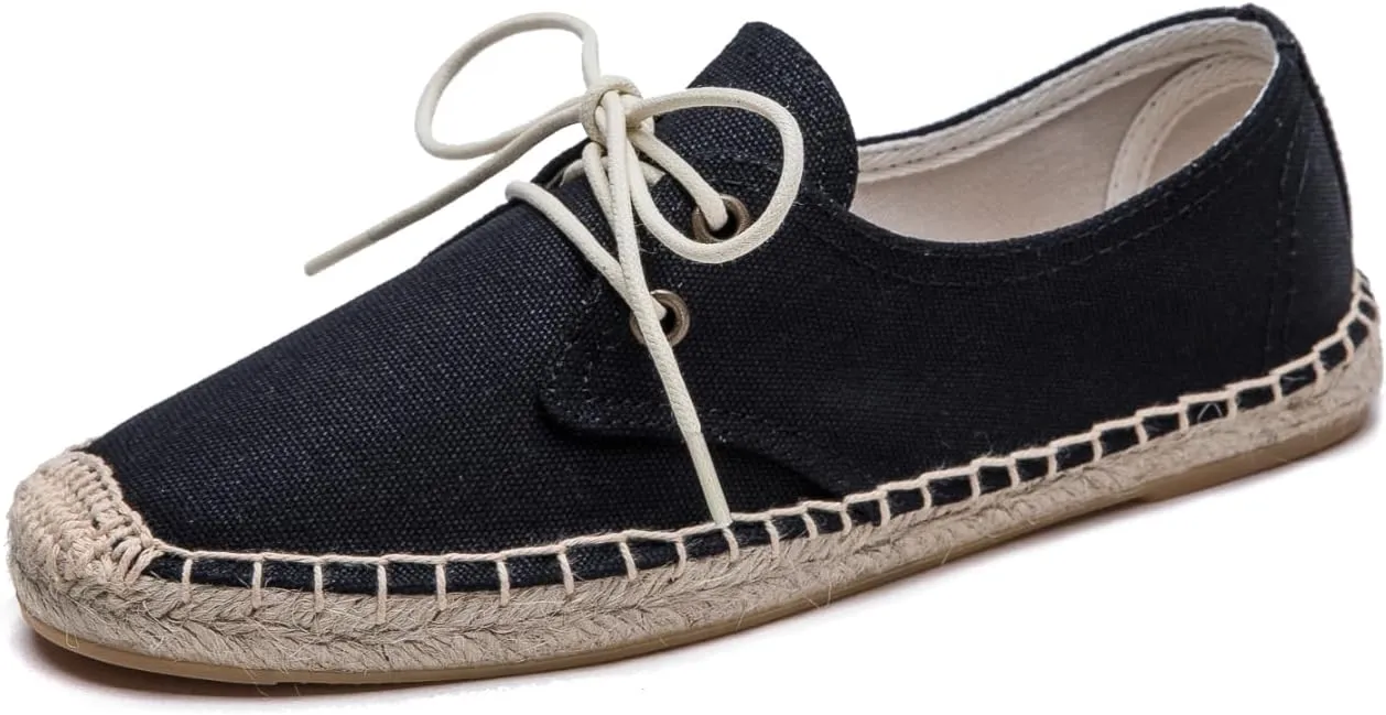 Slip On Sneakers Espadrilles for Women Canvas Flat Lace Up Summer Spring Fall Casual Loafers