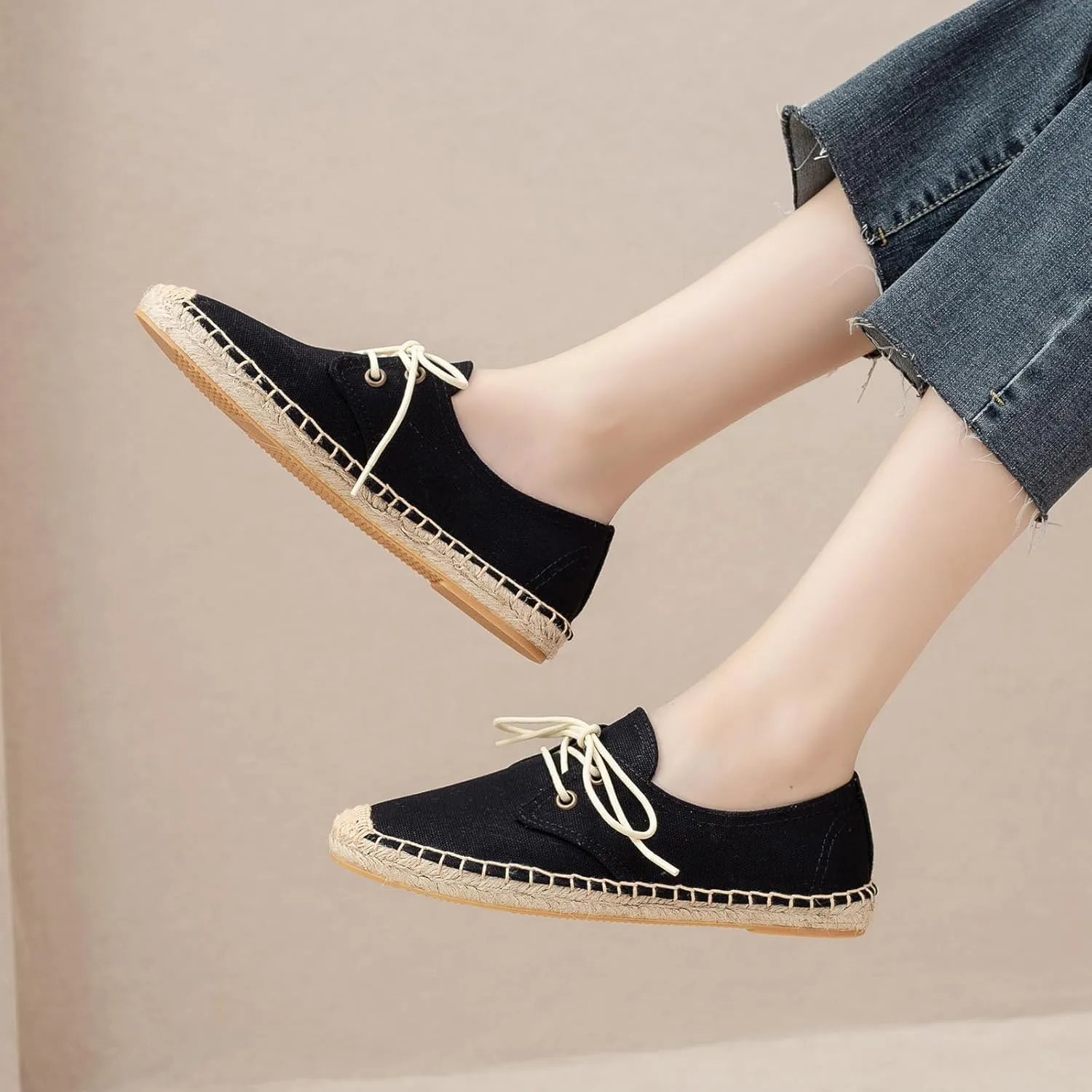 Slip On Sneakers Espadrilles for Women Canvas Flat Lace Up Summer Spring Fall Casual Loafers