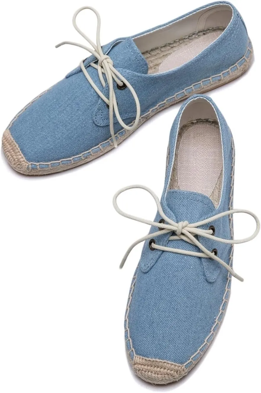 Slip On Sneakers Espadrilles for Women Canvas Flat Lace Up Summer Spring Fall Casual Loafers