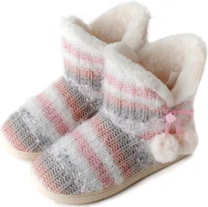 Slipper Boots Women Knit Plush Lining Winter House Shoes Memory Foam Indoor Outdoor