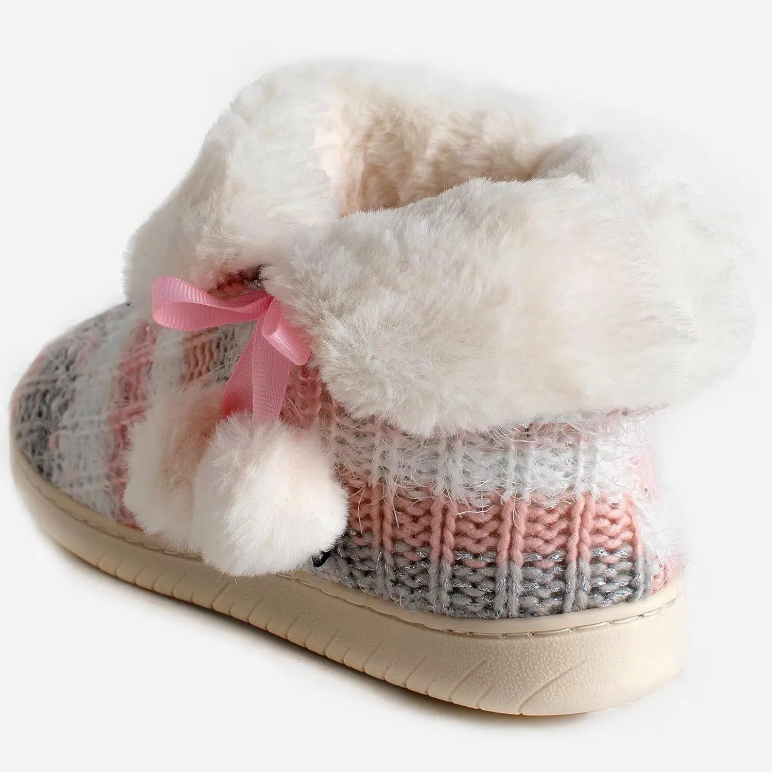 Slipper Boots Women Knit Plush Lining Winter House Shoes Memory Foam Indoor Outdoor