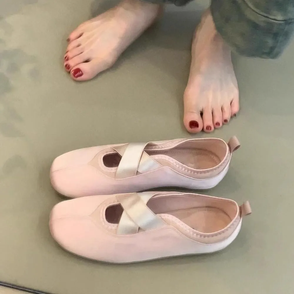 Sneakerina Satin Ballet Sneakers for Women Flat Ballerina Sneakers Cross Band Mary Janes Round Toes Cute Y2K Retro No Slip Sole Soft Breathable Lightweight Casual Comfort Dress Shoes Tennis Running