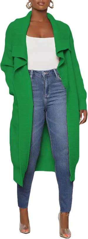SOMTHRON Women's Oversized Open Front Cardigan Ribbed Knit Sweaters Long Sleeve Collared Falll Draped Coat Outwear