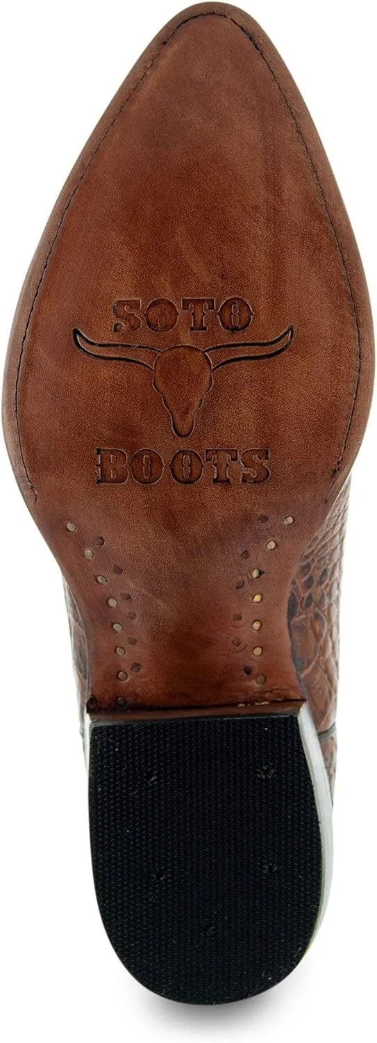 Soto Boots Men's Gator Tail Print Cowboy Boots, Exotic Print Men's Cowboy Boots, Western Boots For Men H7006