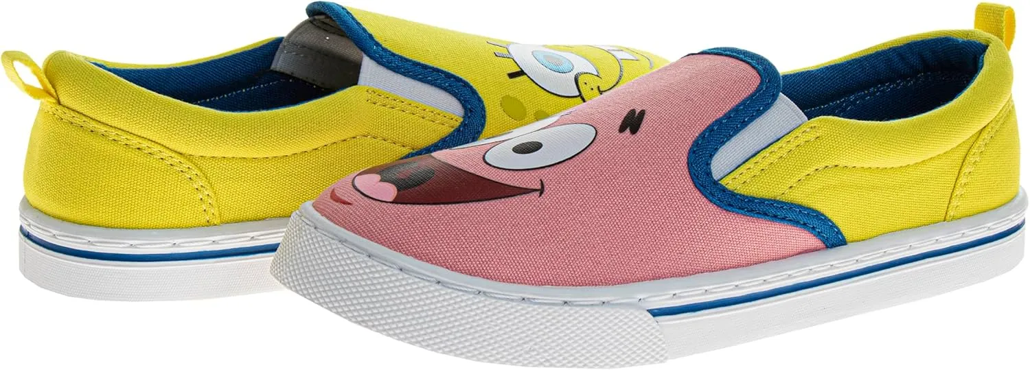 Sponge Bob Canva LowTops Shoe Sneakers - Spongebob Squarepants Low Top Sneaker Shoes for Kids Boys and Girls (Sizes 12-13 Little Kid / 1-4 Big Kid)