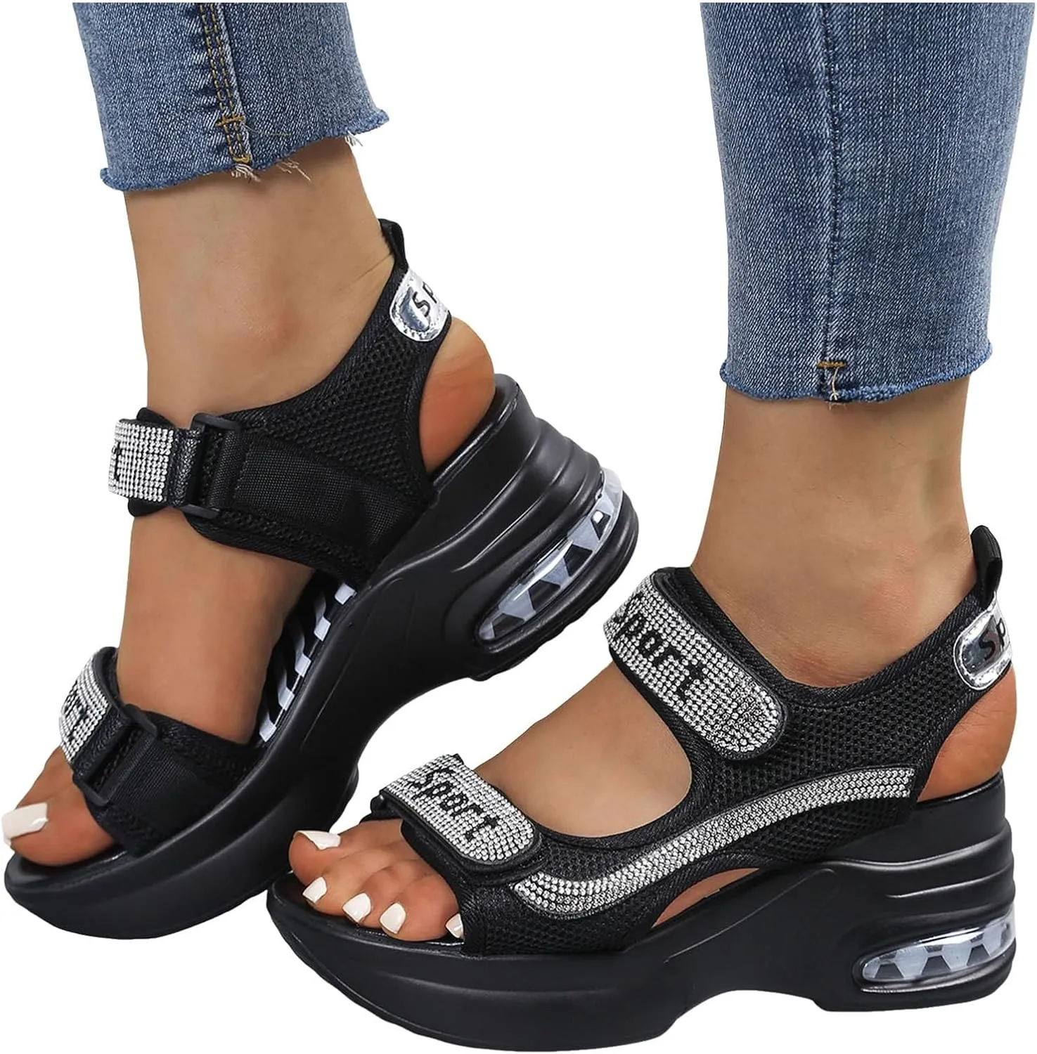 Sport Chunky Platform Sandals Women,Women's Hiking Sandals with Arch Support Walking Sandals Fashion Wedge Breathable Mesh Platform Shoes Outdoor Lightweight Antislip Beach Sandals