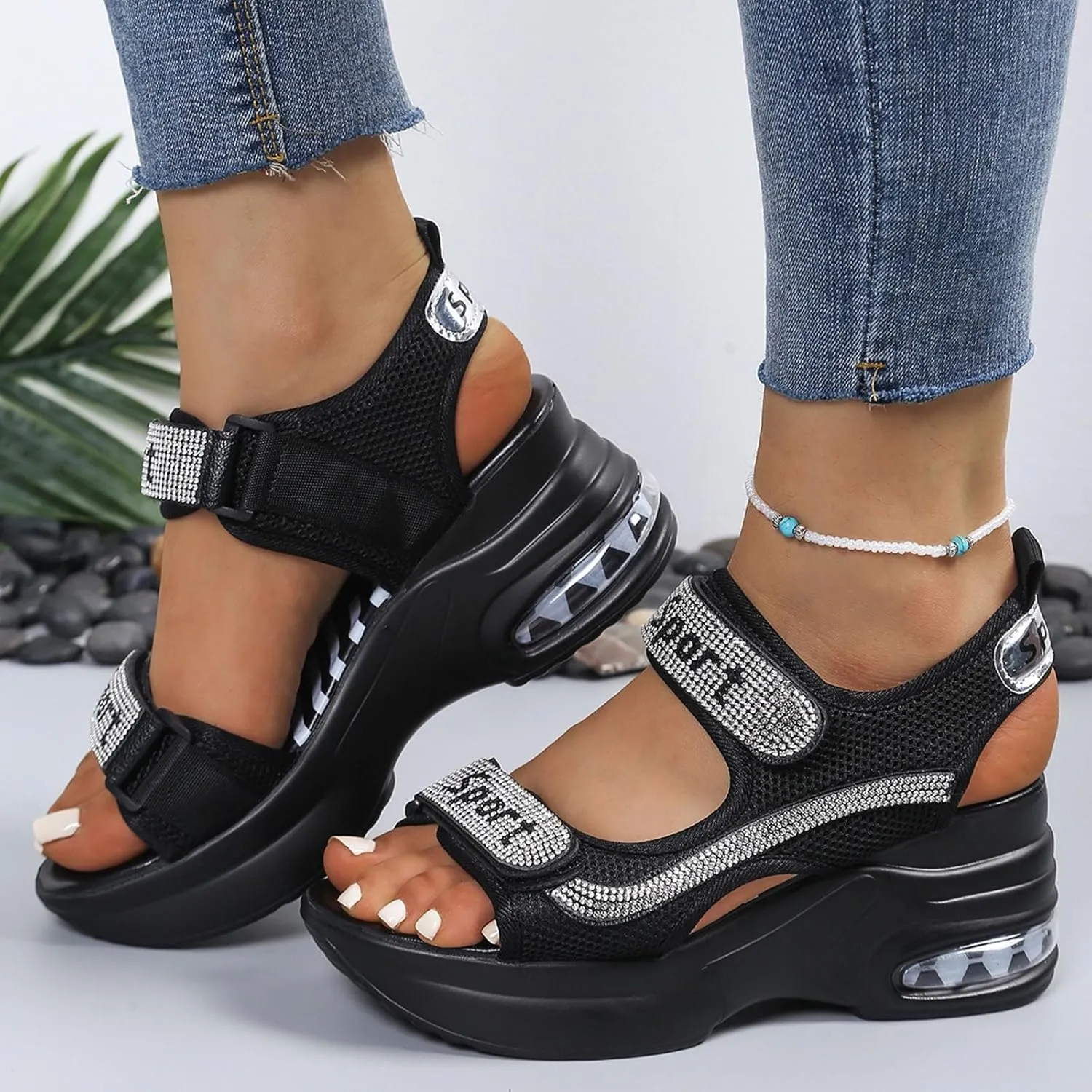 Sport Chunky Platform Sandals Women,Women's Hiking Sandals with Arch Support Walking Sandals Fashion Wedge Breathable Mesh Platform Shoes Outdoor Lightweight Antislip Beach Sandals