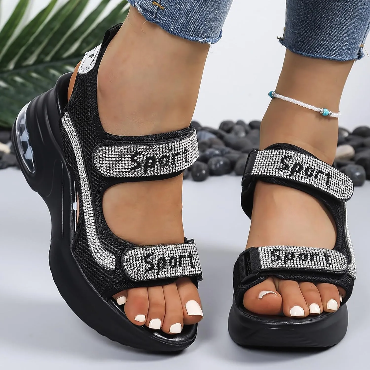 Sport Chunky Platform Sandals Women,Women's Hiking Sandals with Arch Support Walking Sandals Fashion Wedge Breathable Mesh Platform Shoes Outdoor Lightweight Antislip Beach Sandals
